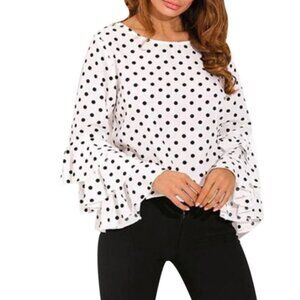 New!!! Size 10 Women Polka Dot Print Flare Sleeve Shirts in White